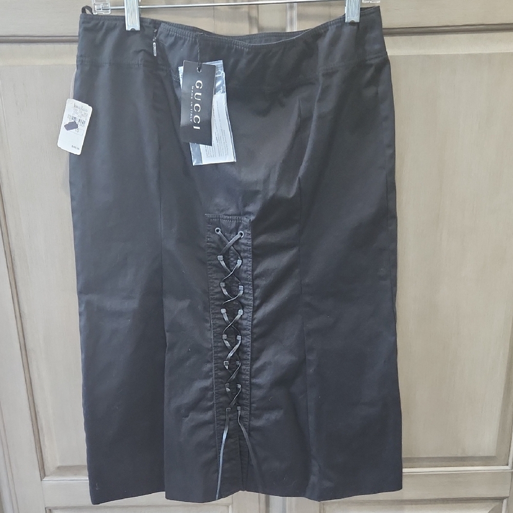 Gucci Rare Vintage Tom Ford Era Black Lace Up Skirt, Size 44